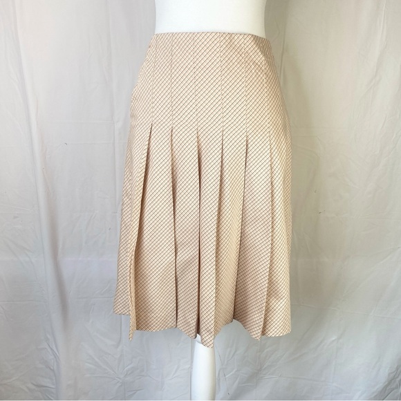 Theory Pleated Skirt Checkered Print 6 Tan - Picture 2 of 11